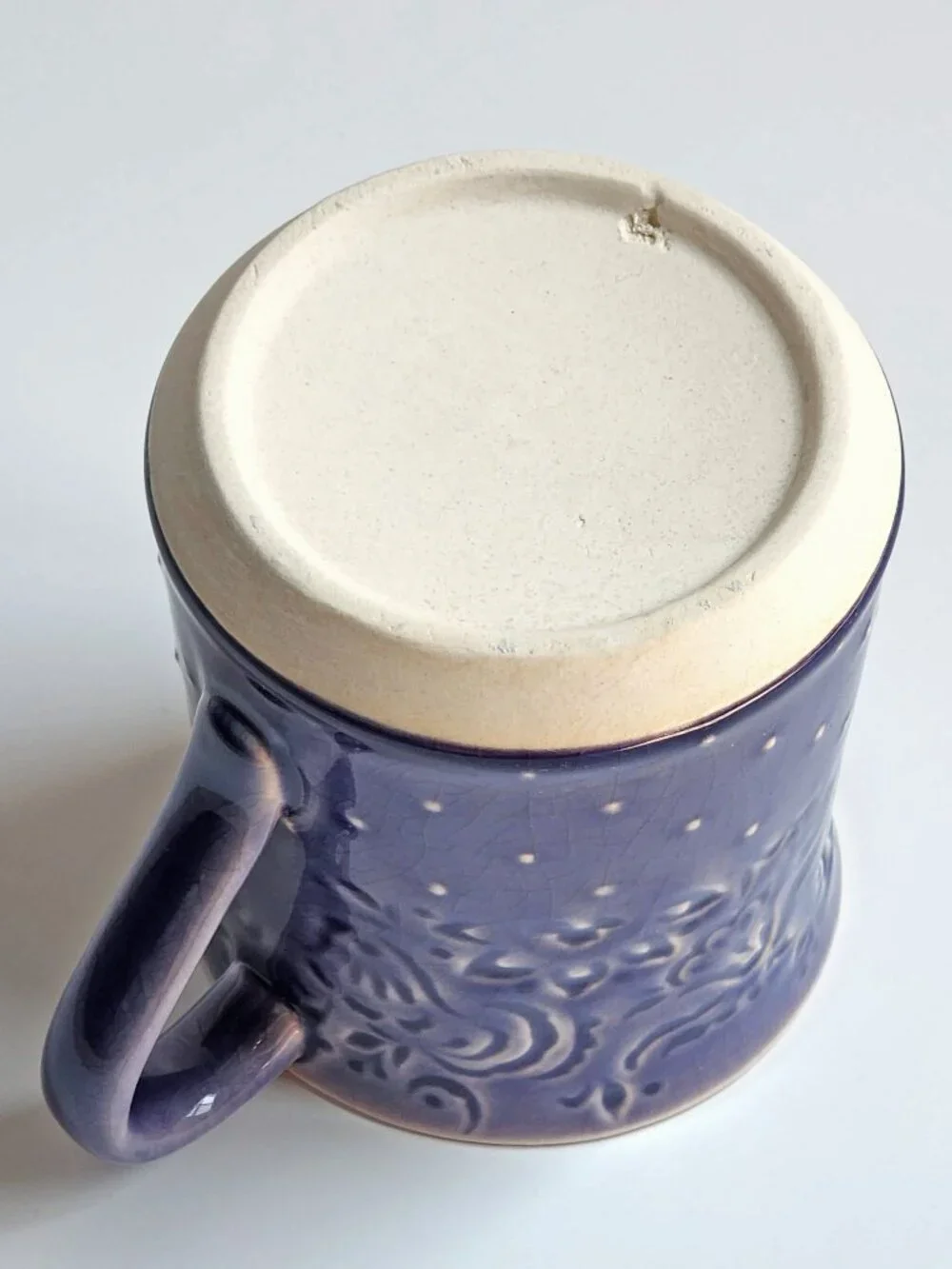Periwinkle Blue Purple Paisley Embossed Crackle Glaze Ceramic Coffee Mug Cup